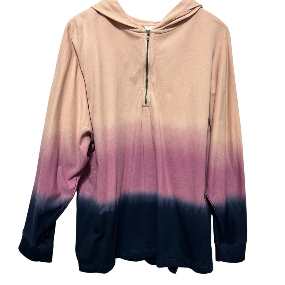 J Jill Women Fleece Hoodie XL Peach Purple Blue‎ Ombre Comfort Lounge Leisure